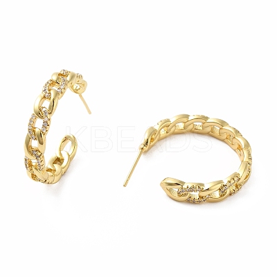 Cubic Zirconia Curb Chain Shape Stud Earrings EJEW-E263-06G-1