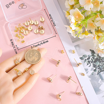 20Pcs Flat Round Brass Stud Earring Findings KK-BBC0013-96D-1