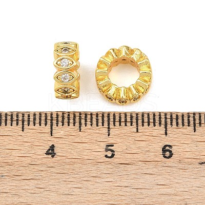 Brass Micro Pave Clear Cubic Zirconia Rondelle European Beads KK-C142-04A-G-1