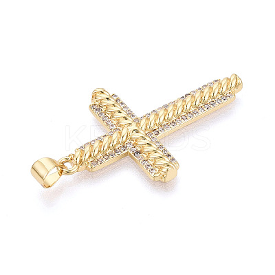 Brass Micro Pave Clear Cubic Zirconia Pendants KK-T080-08G-1