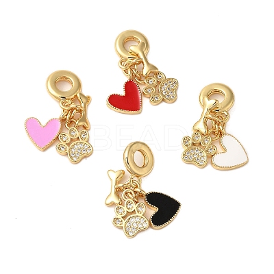 Rack Plating Brass Micro Pave Clear Cubic Zirconia European Dangle Charms KK-P279-30G-1