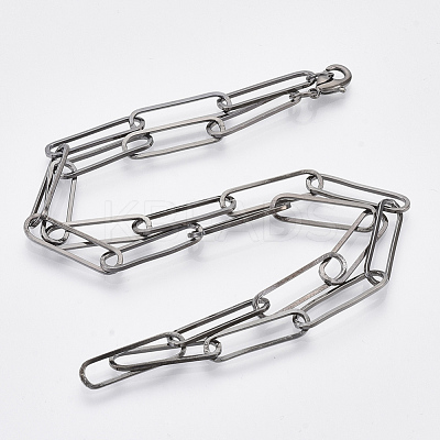 Brass Flat Oval Paperclip Chain Necklace Making MAK-S072-08A-B-1