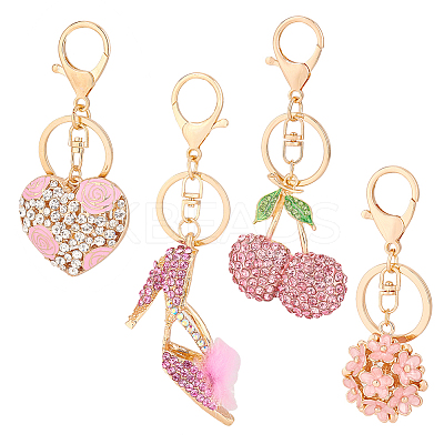4Pcs 4 Colors Alloy Rhinestone Pendant Keychain KEYC-GA0001-29-1