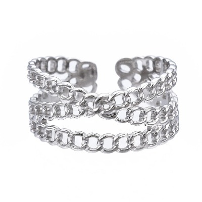 Non-Tarnish 304 Stainless Steel Criss Cross Open Cuff Ring LS-RJEW-T023-43P-1