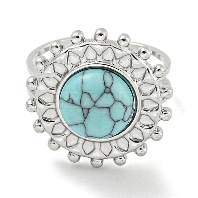 304 Stainless Steel Synthetic Turquoise Cuff Rings G-Z056-08P-04-1