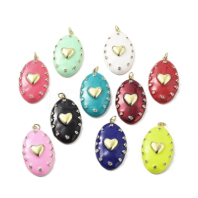 Oval with Heart Brass Micro Pave Clear Cubic Zirconia Pendants KK-Z114-25G-1