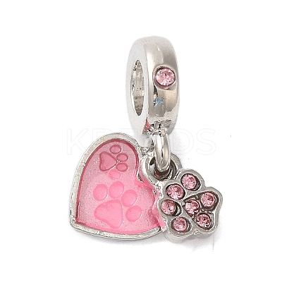 Rack Plating Alloy Light Rose Rhinestone European Dangle Charms PALLOY-S189-29P-1