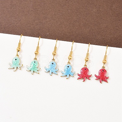 Ocean Series 304 Stainless Steel Enamel Dangle Earrings EJEW-K017-01D-G-1