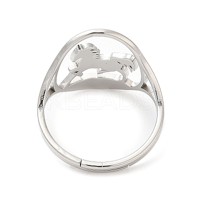 Non-Tarnish 304 Stainless Steel Horse Adjustable Ring for Women RJEW-M149-21P-1