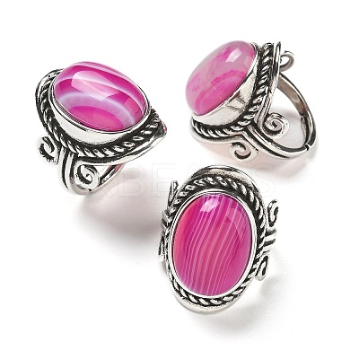 Natural Banded Agate Adjustable Rings RJEW-I108-01AS-11-1