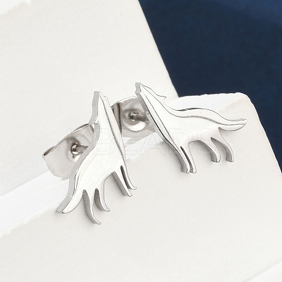 Non-Tarnish Wolf 304 Stainless Steel Stud Earrings for Women EJEW-Z017-13P-1