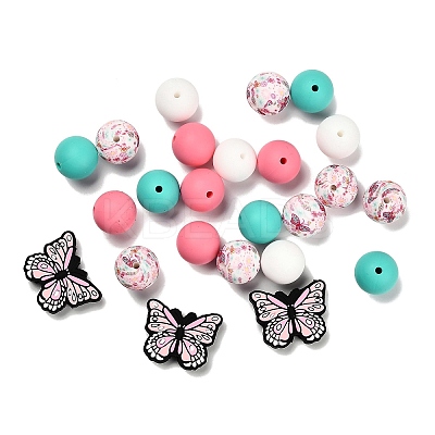 25Pcs Butterfly & Round Silicone Focal Beads SIL-L005-02D-1