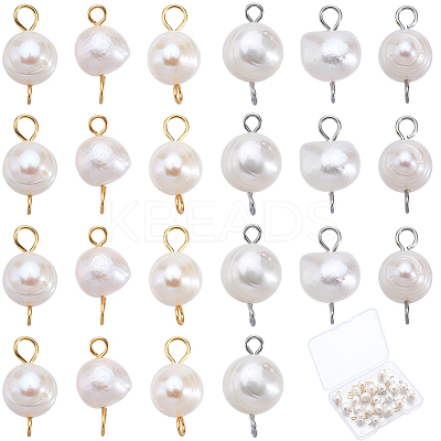 30Pcs 2 Colors Natural Cultured Freshwater Pearl Potato Connector Charms PALLOY-SC00012-1