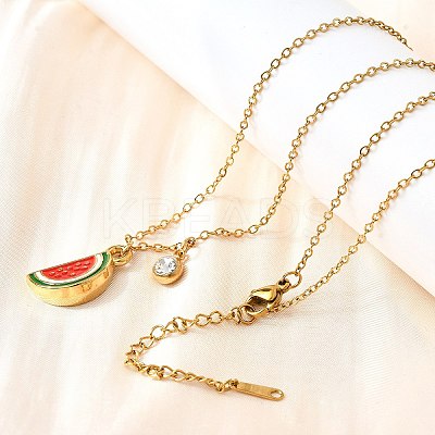 304 Stainless Steel Red Enamel Pendant Necklaces for Women NJEW-U043-02A-G-1