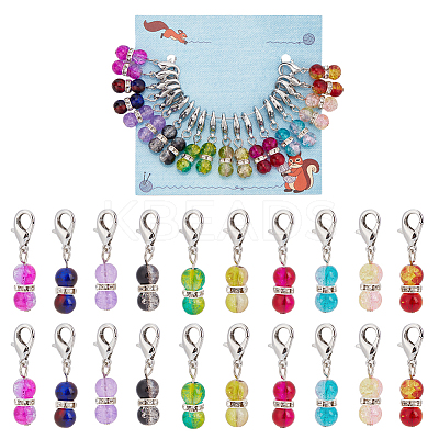 20Pcs 10 Colors Glass Round Bead Pendant Stitch Markers HJEW-NB00021-1