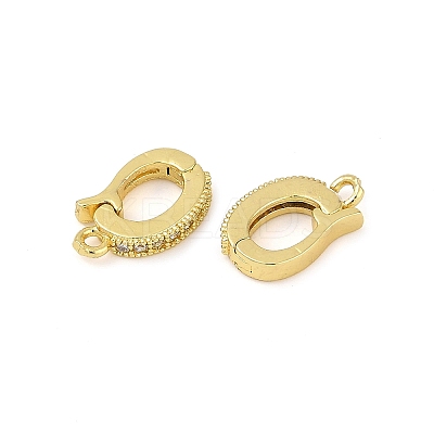 Oval Brass Micro Pave Clear Cubic Zirconia Fold Over Clasps KK-H202-12G-1