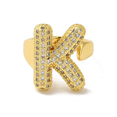 Letter Brass Micro Pave Clear Cubic Zirconia Open Cuff Ring for Women RJEW-N046-03K-G-1