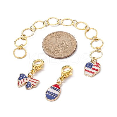 10Pcs USA Flag Element Apple/Star/Bowknot Alloy Enamel Knitting Row Counter Chains & Locking Stitch Markers Kits HJEW-JM01337-1