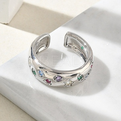 Brass Micro Pave Colorful Cubic Zirconia Cuff Open Rings RJEW-Z145-05P-1