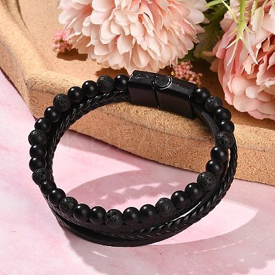 Natural Lava Rock & Glass Round Beaded Bracelets BJEW-G732-01A-1