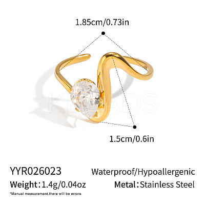 Irregular 304 Stainless Steel Cubic Zirconia Cuff Open Rings for Women RA2180-9-1