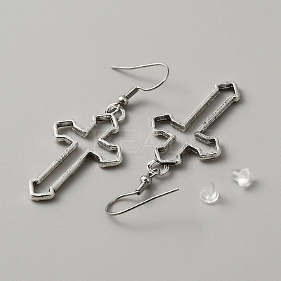 Alloy Hollow Out Cross Dangle Earrings EJEW-WH0018-27N-1