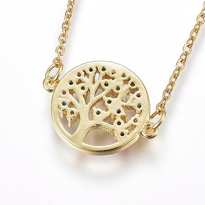 Brass Micro Pave Cubic Zirconia Pendant Necklaces NJEW-L146-04-1