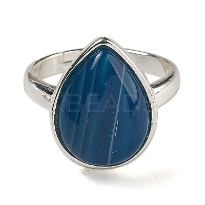 Natural Banded Agate Teardrop Adjustable Rings RJEW-K371-08S-10-1