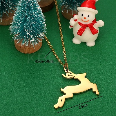 Christmas Deer 304 Stainless Steel Enamel Pendant Necklaces for Women FS-WG69B7B-01-1