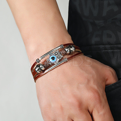 Owl with Evil Eye Link Multi-strand Bracelets LS-ANIM-PW0003-031-1