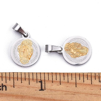 PVD Vacuum Plating Flat Round with San Benito & Word 304 Stainless Steel Charms X-STAS-I036-03B-1