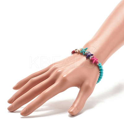 Synthetic Turquoise(Dyed) Starfish Stretch Bracelet BJEW-JB07702-03-1