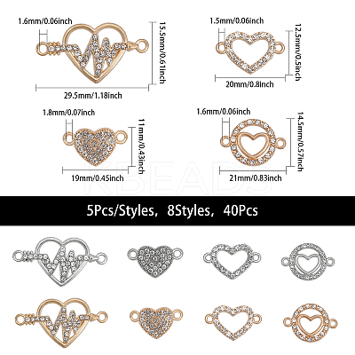 40Pcs 8 Styles Zinc Alloy Connector Charms PALLOY-CA0002-45-1