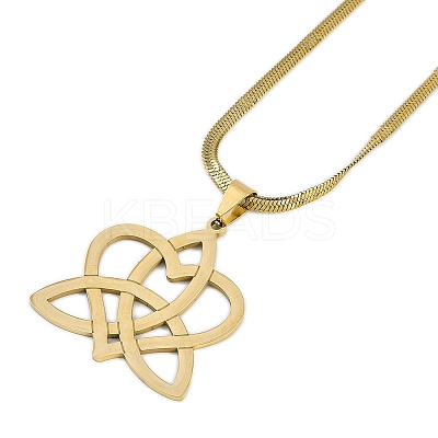 201 Stainless Steel Trinity Heart Wish Knot Pendant Box Chain Necklaces NJEW-M010-01G-1