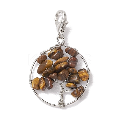 Tree of Life Wire Wrapped Natural Mixed Gemstone Pendant Decorations HJEW-JM01876-1