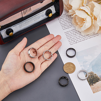 6Pcs 6 Style Stainless Steel Plain & Curb Chains Finger Rings Set for Women RJEW-FI0001-01-1