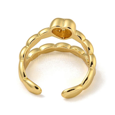 Heart Brass Double Layer Open Cuff Rings for Women RJEW-Z050-10G-1