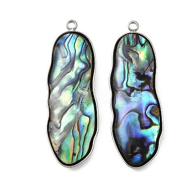 304 Stainless Steel Pave Natural Paua Shell Pendants STAS-Z125-01C-P-1