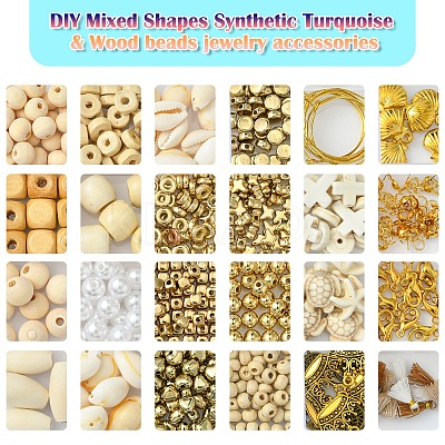 DIY Mixed Shapes Synthetic Turquoise & Wood & CCB Beads Bracelets Making Kits DIY-FS0007-67-1