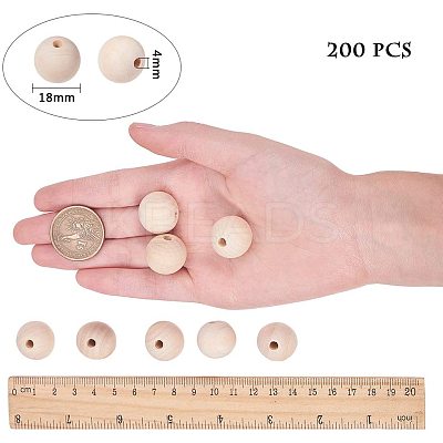 Round Unfinished Wood Beads and Nylon Packaging Vacuum Bag WOOD-PH0008-50-1