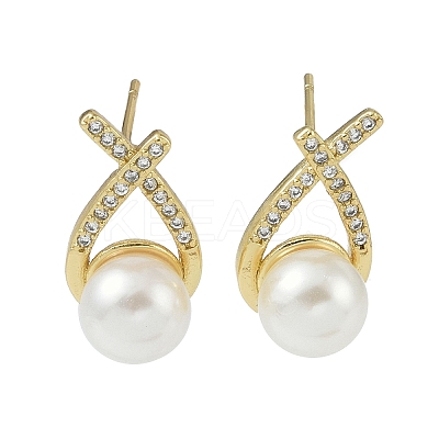 Rack Plating Brass With ABS Imitation Pearl Beads EJEW-U006-04G-1