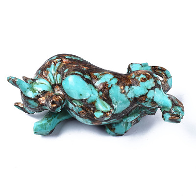 Cow Assembled Natural Bronzite & Synthetic Aqua Terra Jasper Model Ornament G-N330-38-1