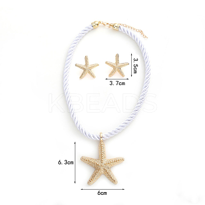 Starfish Alloy with Polyester Cord Pendant Necklaces & Stud Earrings Sets FS-WG7CDFE-01-1