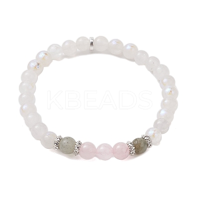 6.5mm Round Natural Labradorite & Rose Quartz & Electroplated White Moonstone Beaded Stretch Bracelets for Women Men BJEW-JB10478-1