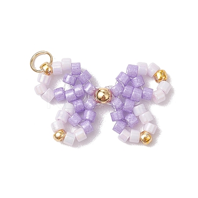 8Pcs Two Tone Glass Seed Beaded Bowknot Pendants PALLOY-CJ00137-1