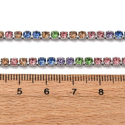 3MM 304 Stainless Steel Rhinestone Cup Chain Necklaces for Women NJEW-G175-01P-01-1