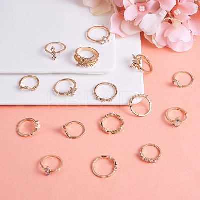 17Pcs 17 Style Crystal Rhinestone Teardrop & Star & Horse Eye Finger Rings Set JR937A-1