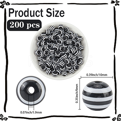 200Pcs Round Striped Resin Beads RESI-PA0001-17-1