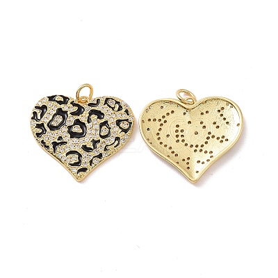 Heart with Leopard Print Pattern Brass Micro Pave Clear Cubic Zirconia Charms KK-G435-35G-1