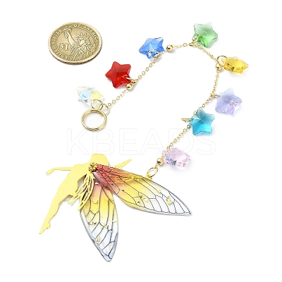 Brass & Transparent Epoxy Resin Fairy Pendant Decoration HJEW-JM02635-02-1